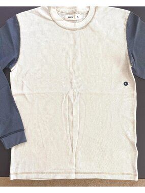 Hollister Retro Workwear waffle knit long sleeve creme navy shirt men's med